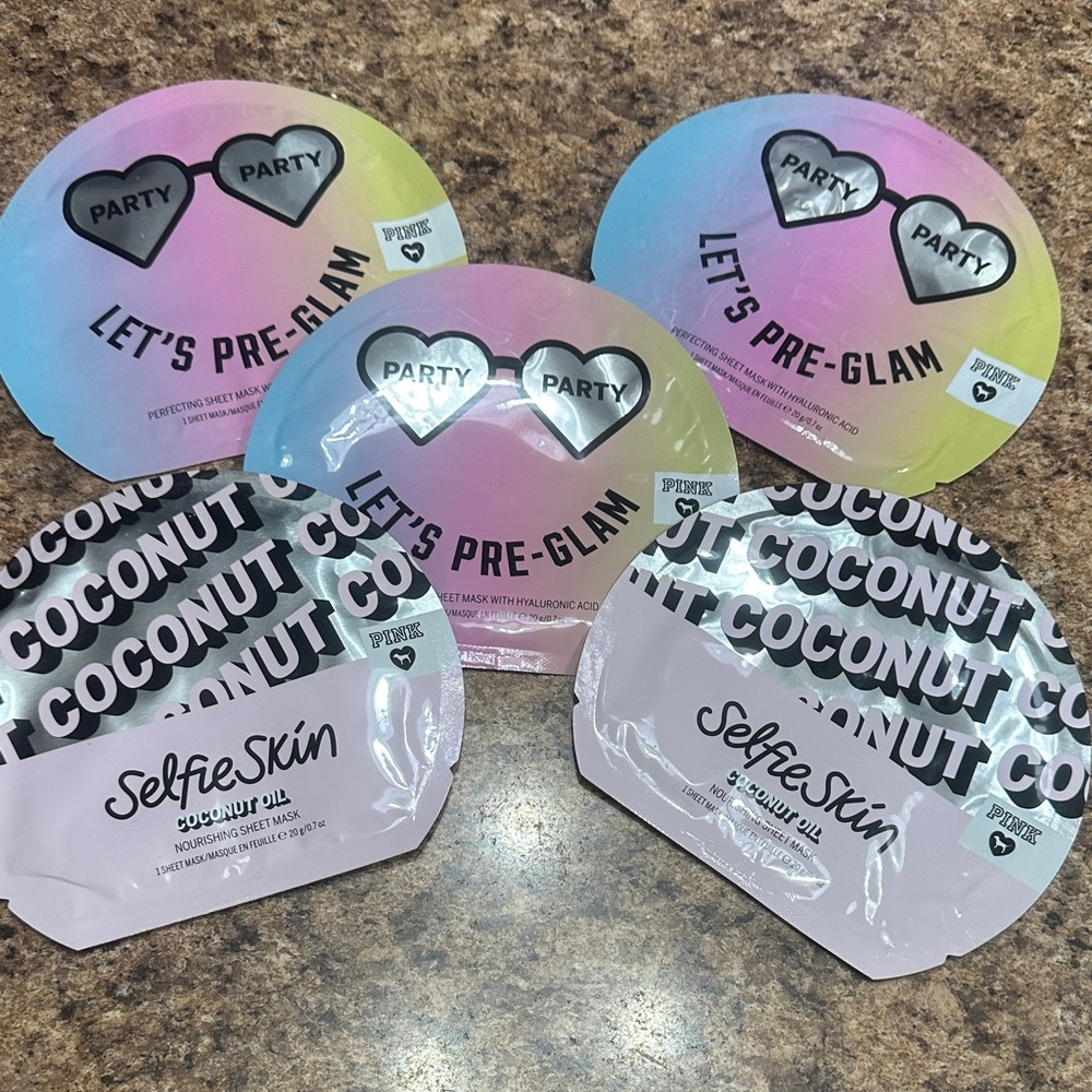 NEW PINK® Victoria Set Let's Pre-Glam & SelfieSkin Coconut Sheet Masks Lot of 5